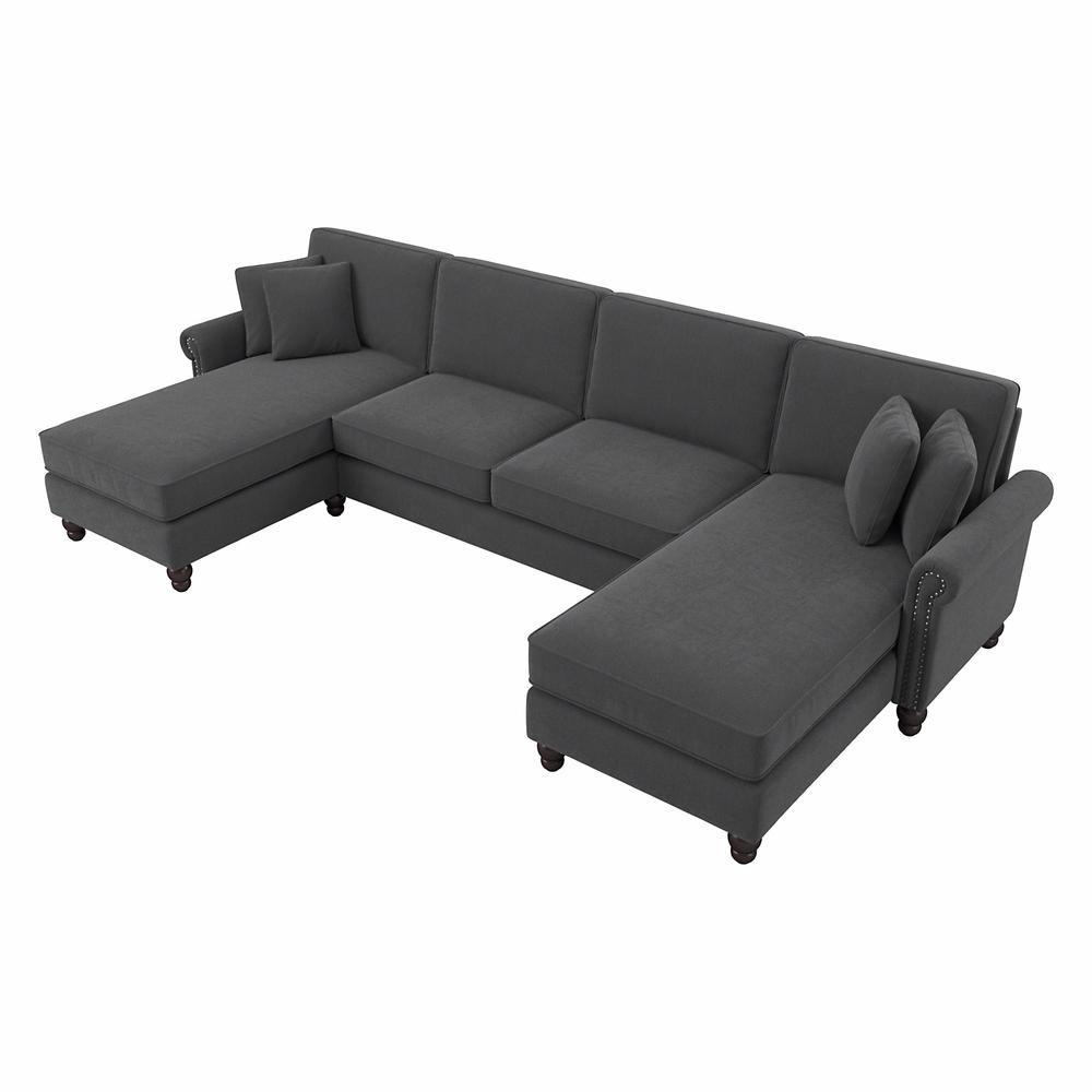 Bush Furniture Coventry 131W Sectional Couch with Double Chaise Lounge, Charcoal Gray Herringbone. Picture 1
