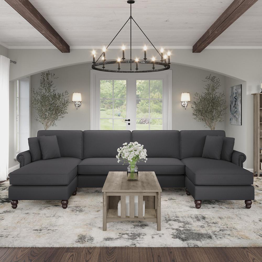 Bush Furniture Coventry 131W Sectional Couch with Double Chaise Lounge, Charcoal Gray Herringbone. Picture 2