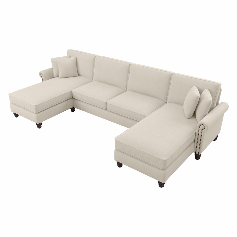 Bush Furniture Coventry 131W Sectional Couch with Double Chaise Lounge, Cream Herringbone Fabric. Picture 1