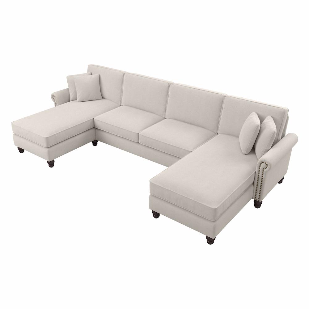 Bush Furniture Coventry 131W Sectional Couch with Double Chaise Lounge, Light Beige Microsuede. Picture 1
