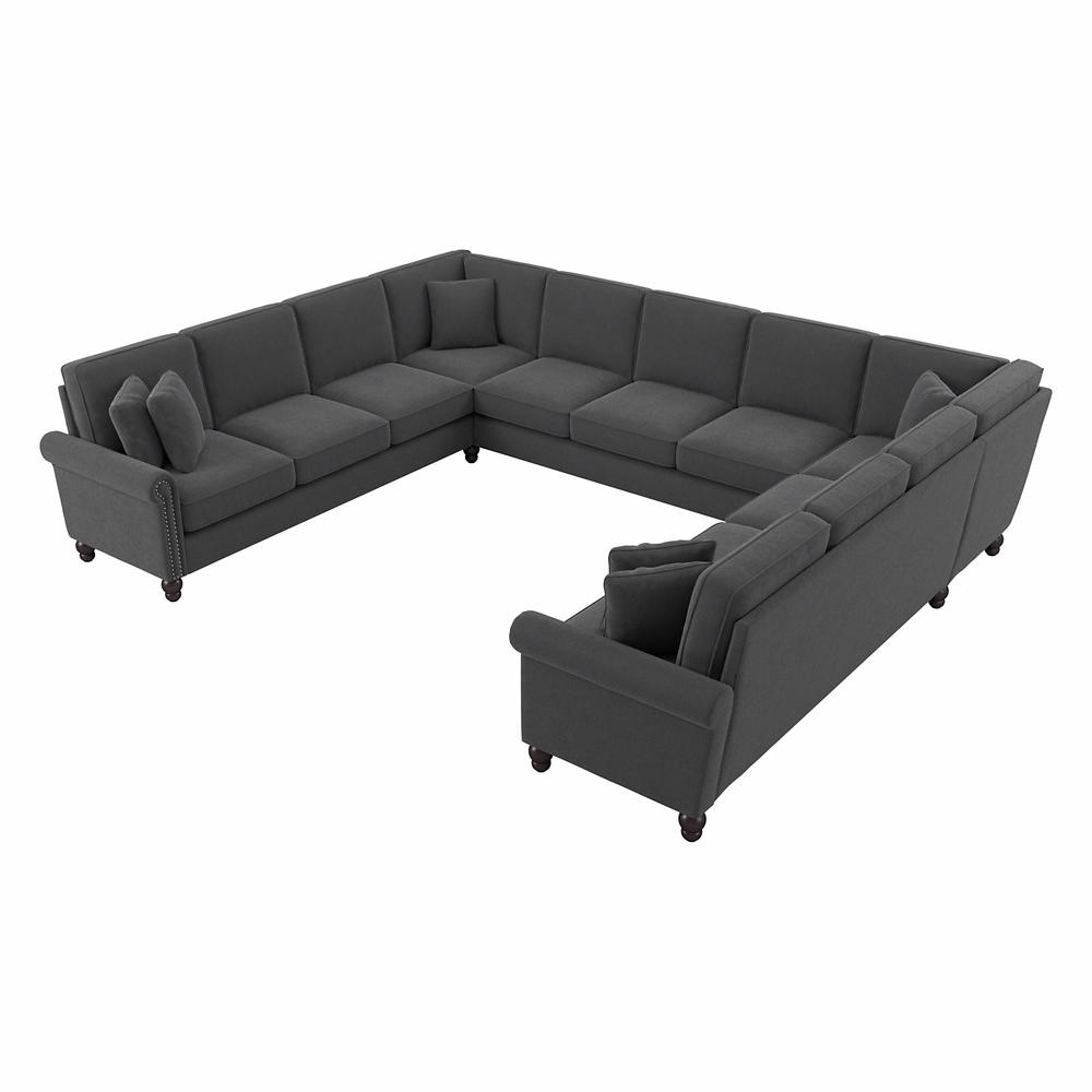 Bush Furniture Coventry 137W U Shaped Sectional Couch, Charcoal Gray Herringbone Fabric. Picture 1