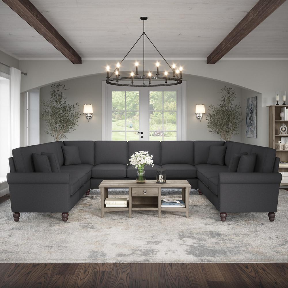 Bush Furniture Coventry 137W U Shaped Sectional Couch, Charcoal Gray Herringbone Fabric. Picture 2
