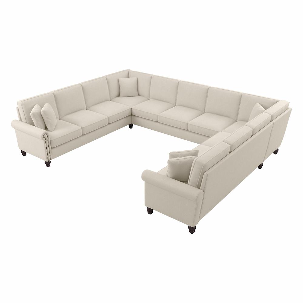 Bush Furniture Coventry 137W U Shaped Sectional Couch, Cream Herringbone Fabric. Picture 1