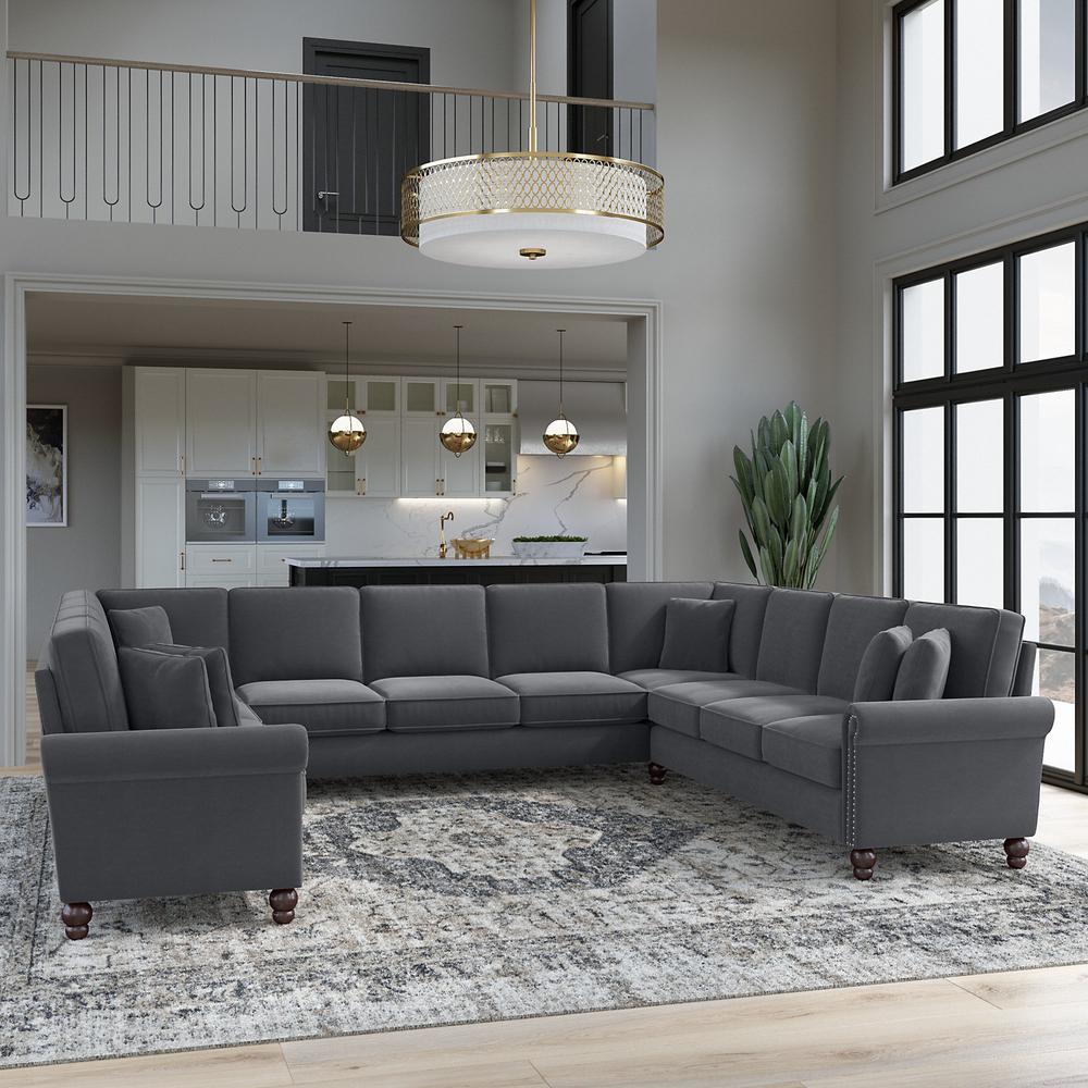 Bush Furniture Coventry 137W U Shaped Sectional Couch, Dark Gray Microsuede Fabric. Picture 2
