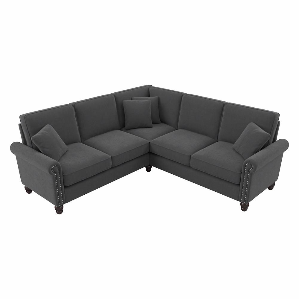 Bush Furniture Coventry 87W L Shaped Sectional Couch, Charcoal Gray Herringbone Fabric. Picture 1