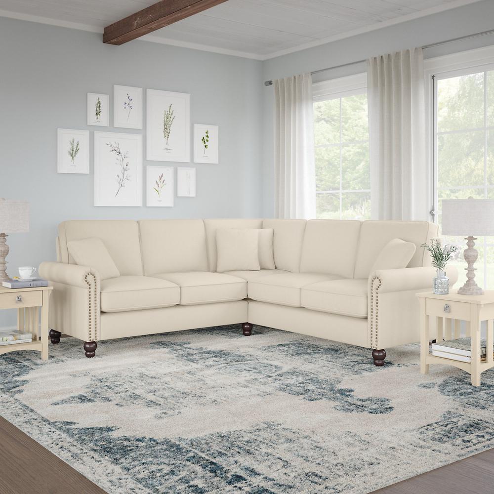 Bush Furniture Coventry 87W L Shaped Sectional Couch, Cream Herringbone Fabric. Picture 2