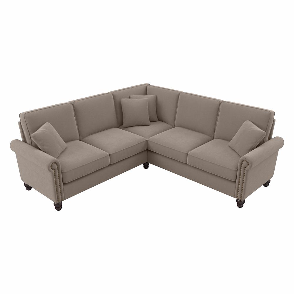 Bush Furniture Coventry 87W L Shaped Sectional Couch, Tan Microsuede Fabric. Picture 1