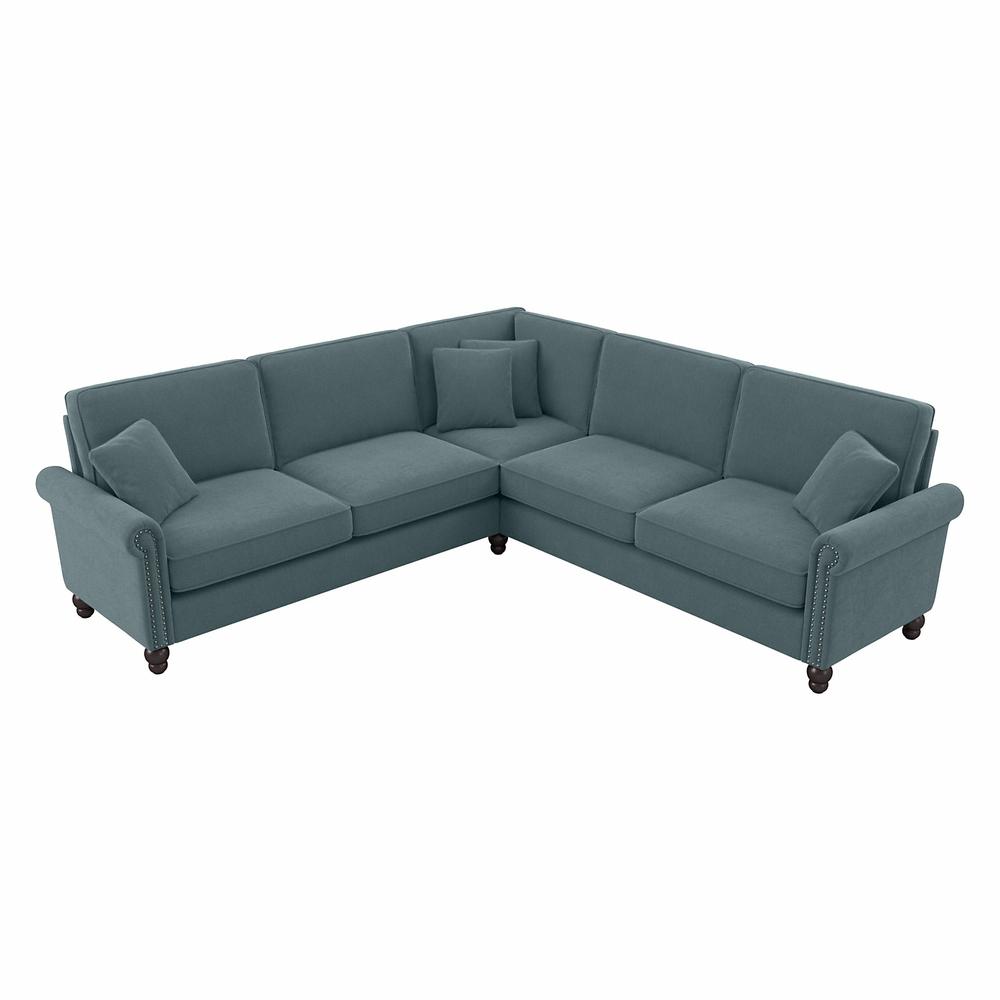 Bush Furniture Coventry 99W L Shaped Sectional Couch, Turkish Blue Herringbone Fabric. Picture 1