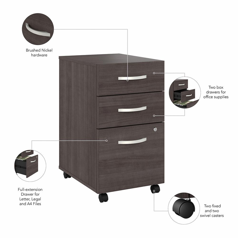 Bush Business Furniture Hybrid 3 Drawer Mobile File Cabinet - Assembled - Storm Gray. Picture 3