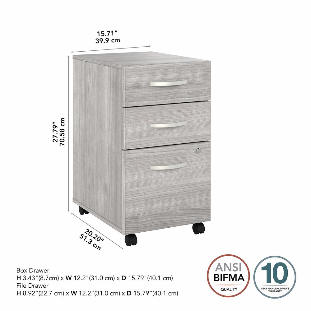 Bush Business Furniture Hybrid 3 Drawer Mobile File Cabinet - Assembled - Platinum Gray. Picture 5