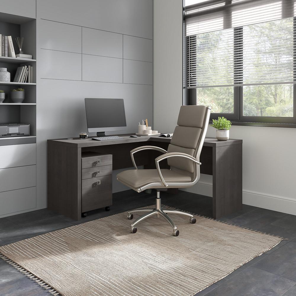Echo L Shaped Desk with Mobile File Cabinet in Charcoal Maple. Picture 4