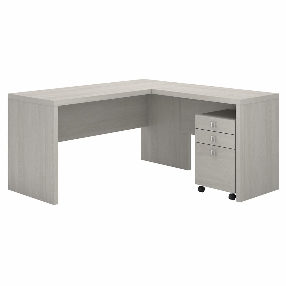 Echo L Shaped Desk with Mobile File Cabinet in Gray Sand. Picture 1