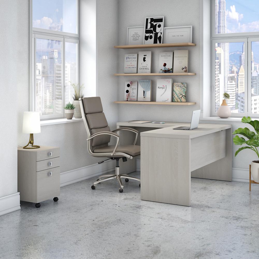 Echo L Shaped Desk with Mobile File Cabinet in Gray Sand. Picture 2
