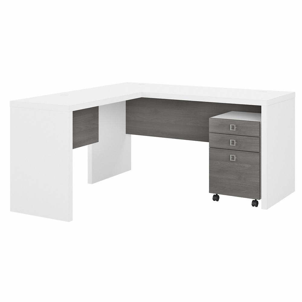 Echo L Shaped Desk with Mobile File Cabinet in Pure White and Modern Gray. Picture 1