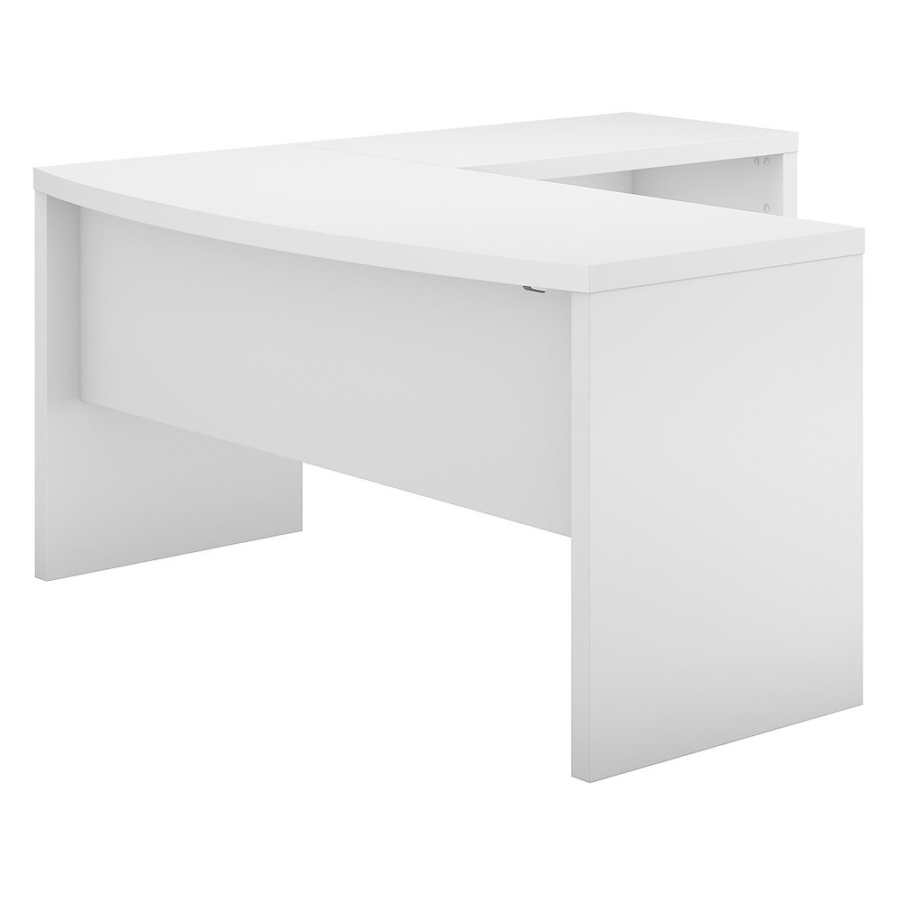 Echo L Shaped Bow Front Desk in Pure White. Picture 1