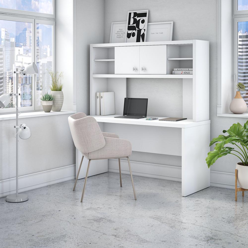 Echo 60W Credenza Desk with Hutch in Pure White. Picture 2