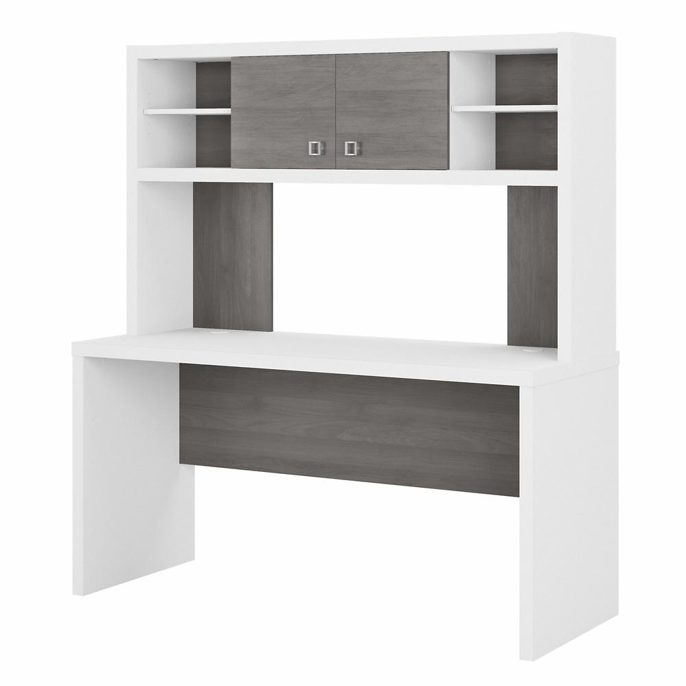 Echo 60W Credenza Desk with Hutch in Pure White and Modern Gray. Picture 1