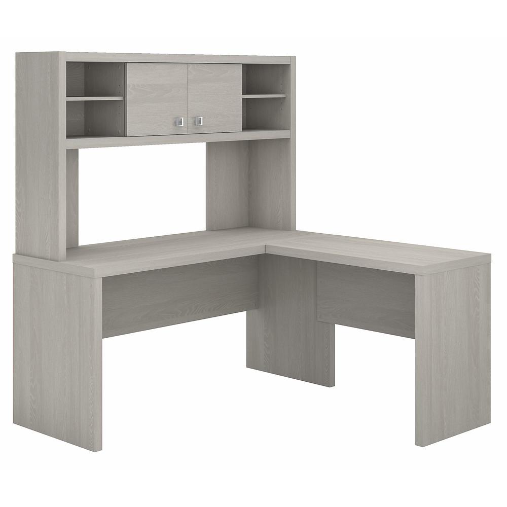 Echo L Shaped Desk with Hutch in Gray Sand. Picture 1