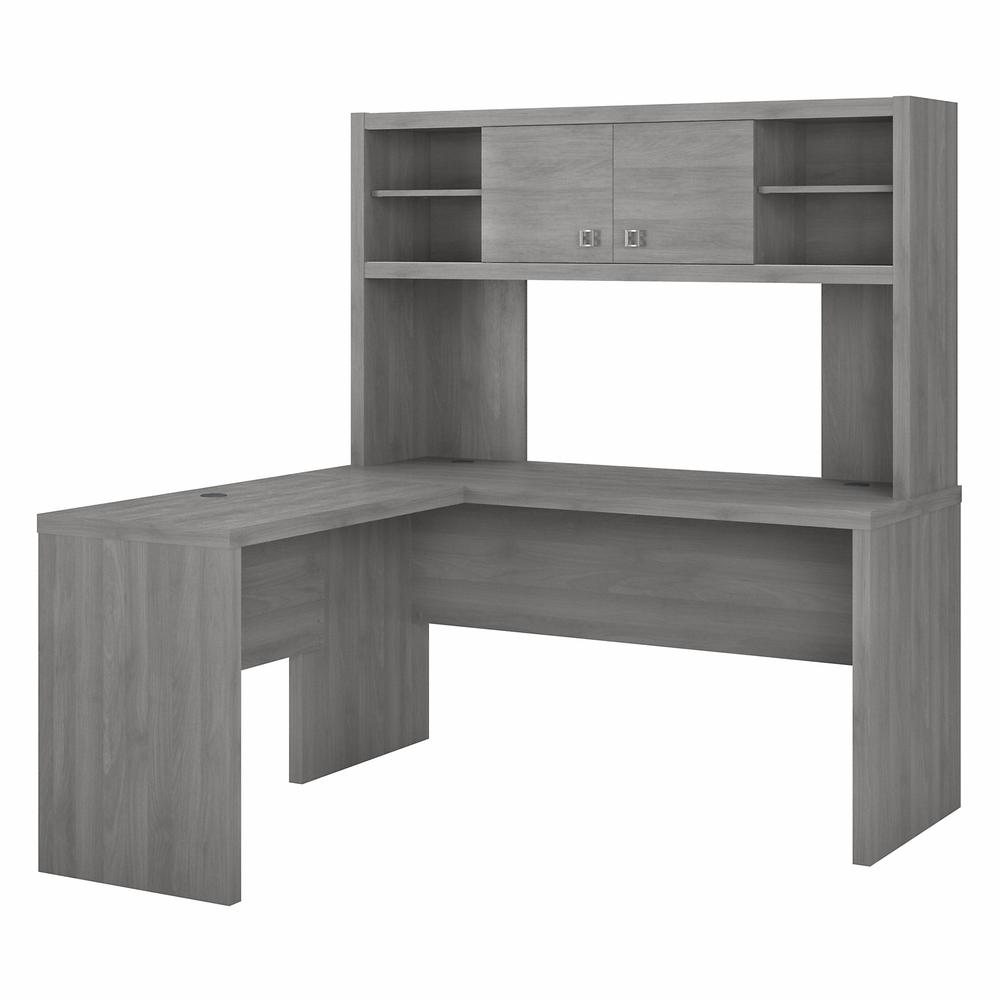 Echo L Shaped Desk with Hutch in Modern Gray. Picture 1