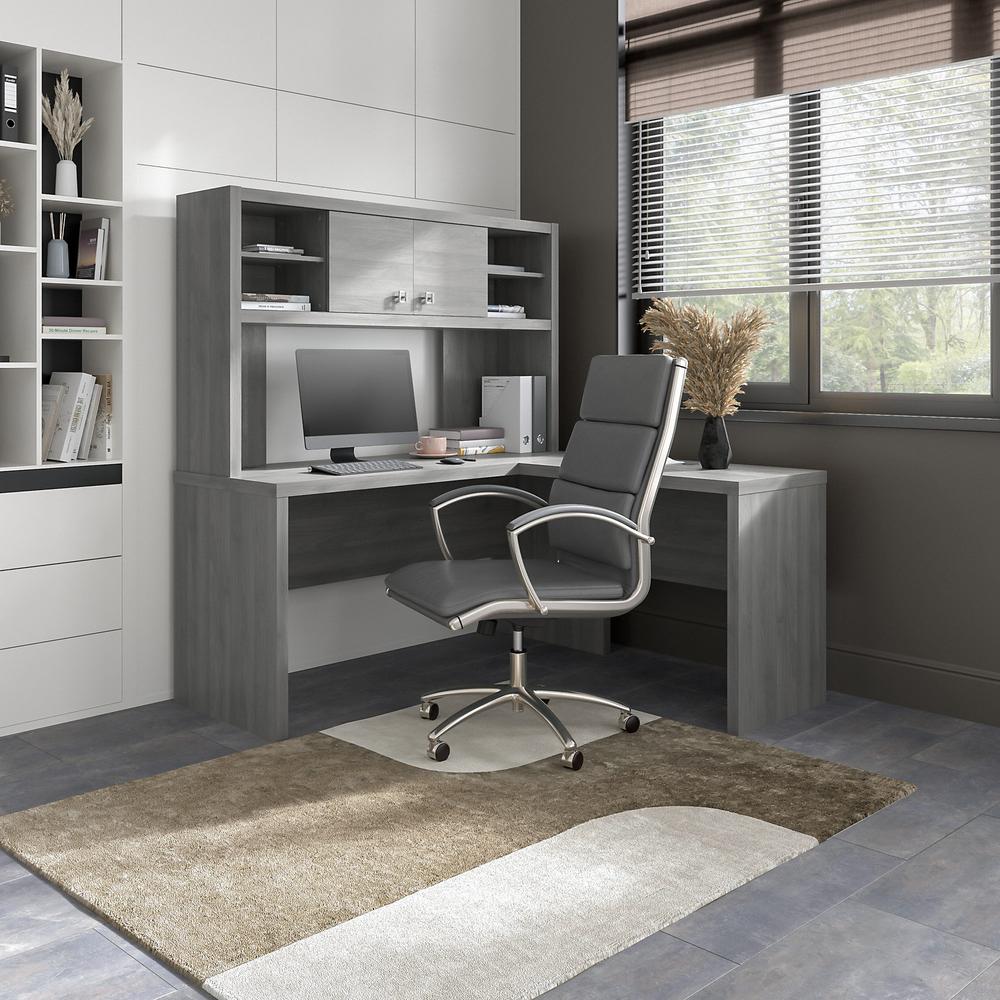 Echo L Shaped Desk with Hutch in Modern Gray. Picture 2