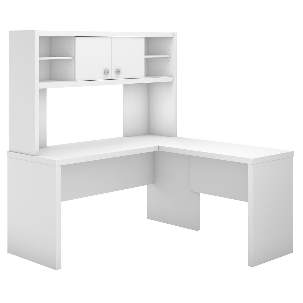 Echo L Shaped Desk with Hutch in Pure White. Picture 1