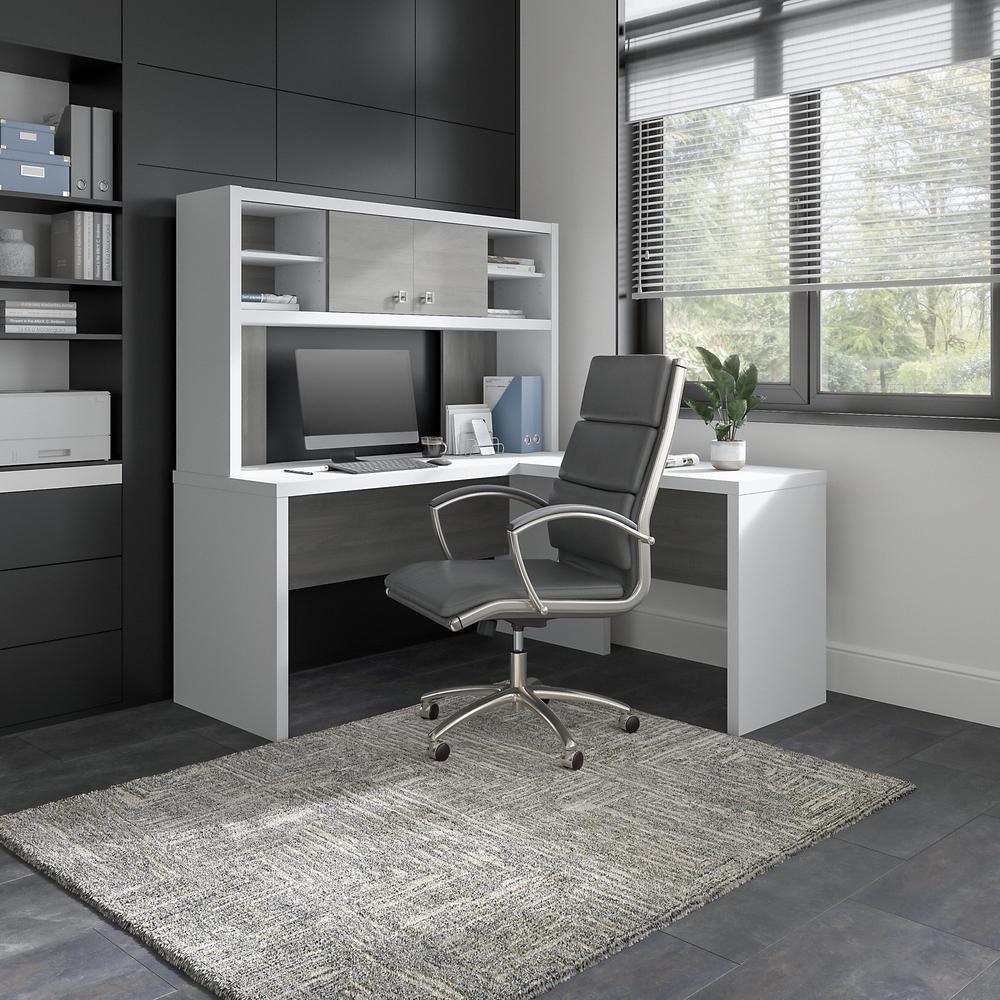 Echo L Shaped Desk with Hutch in Pure White and Modern Gray. Picture 2