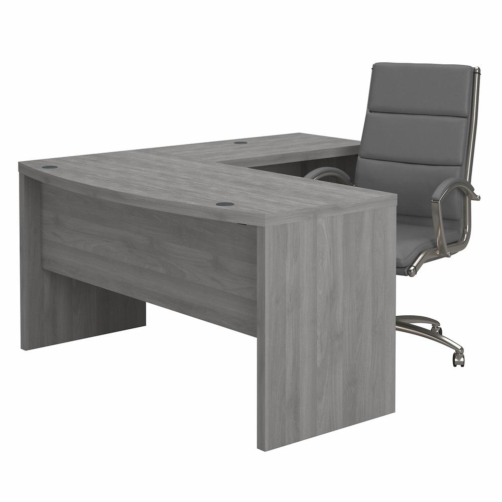 Echo L Shaped Bow Front Desk with High Back Chair in Modern Gray. Picture 1