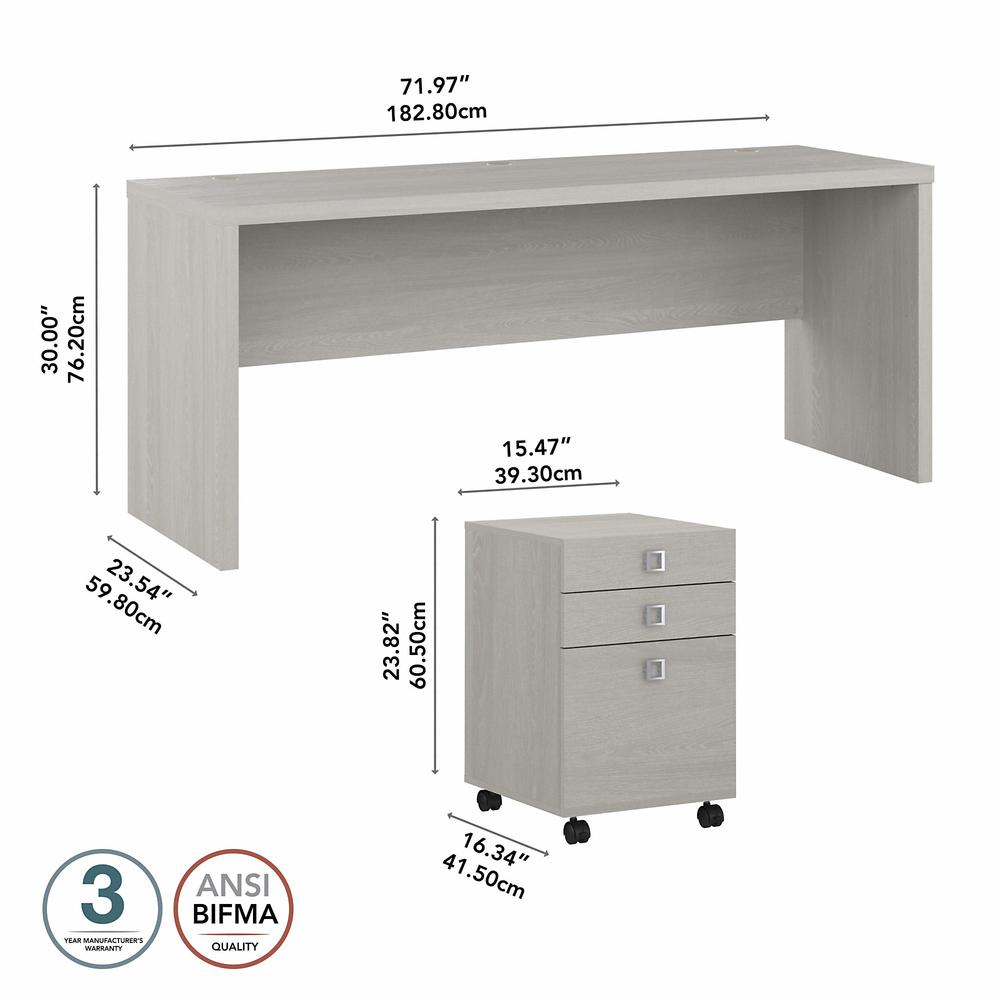 Echo 72W Computer Desk with 3 Drawer Mobile File Cabinet in Gray Sand. Picture 6
