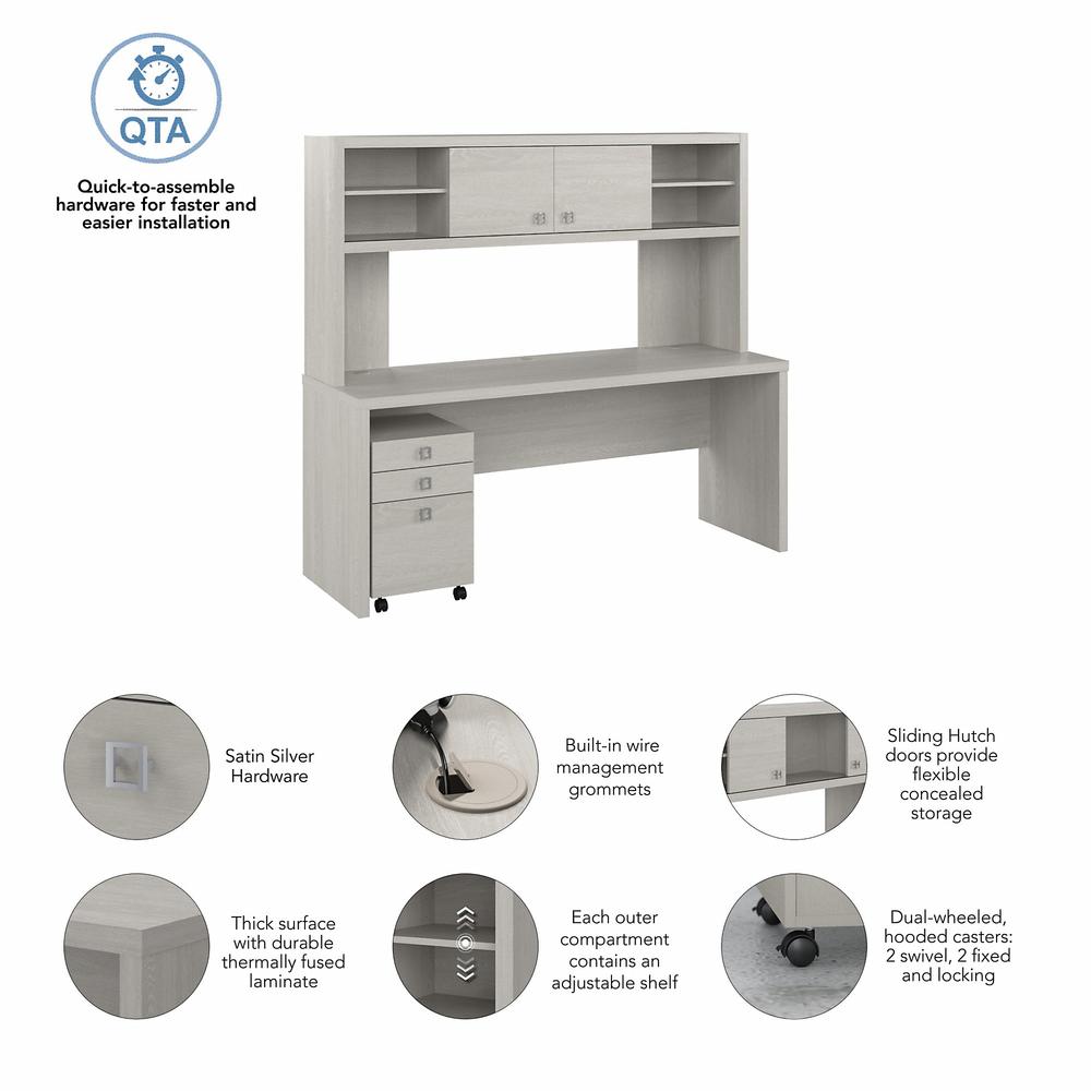 Echo 72W Computer Desk with Hutch and 3 Drawer Mobile File Cabinet in Gray Sand. Picture 3