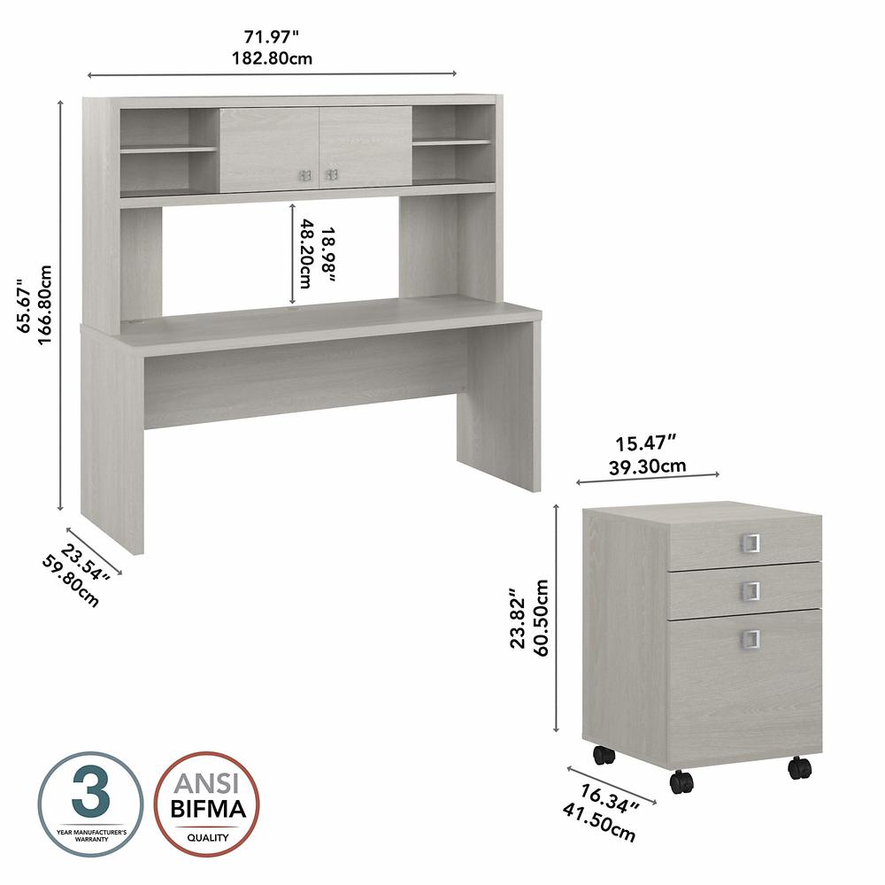 Echo 72W Computer Desk with Hutch and 3 Drawer Mobile File Cabinet in Gray Sand. Picture 5