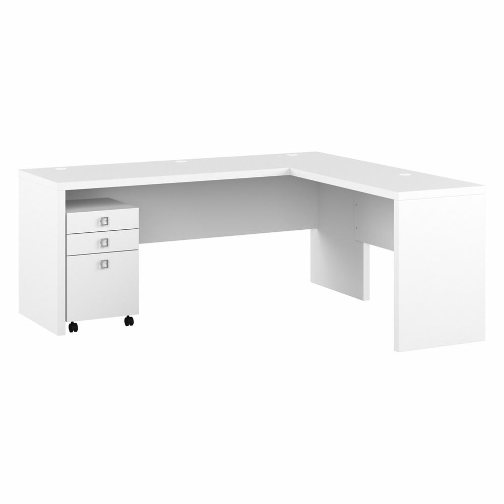 Echo 72W L Shaped Computer Desk with 3 Drawer Mobile File Cabinet in Pure White. Picture 1
