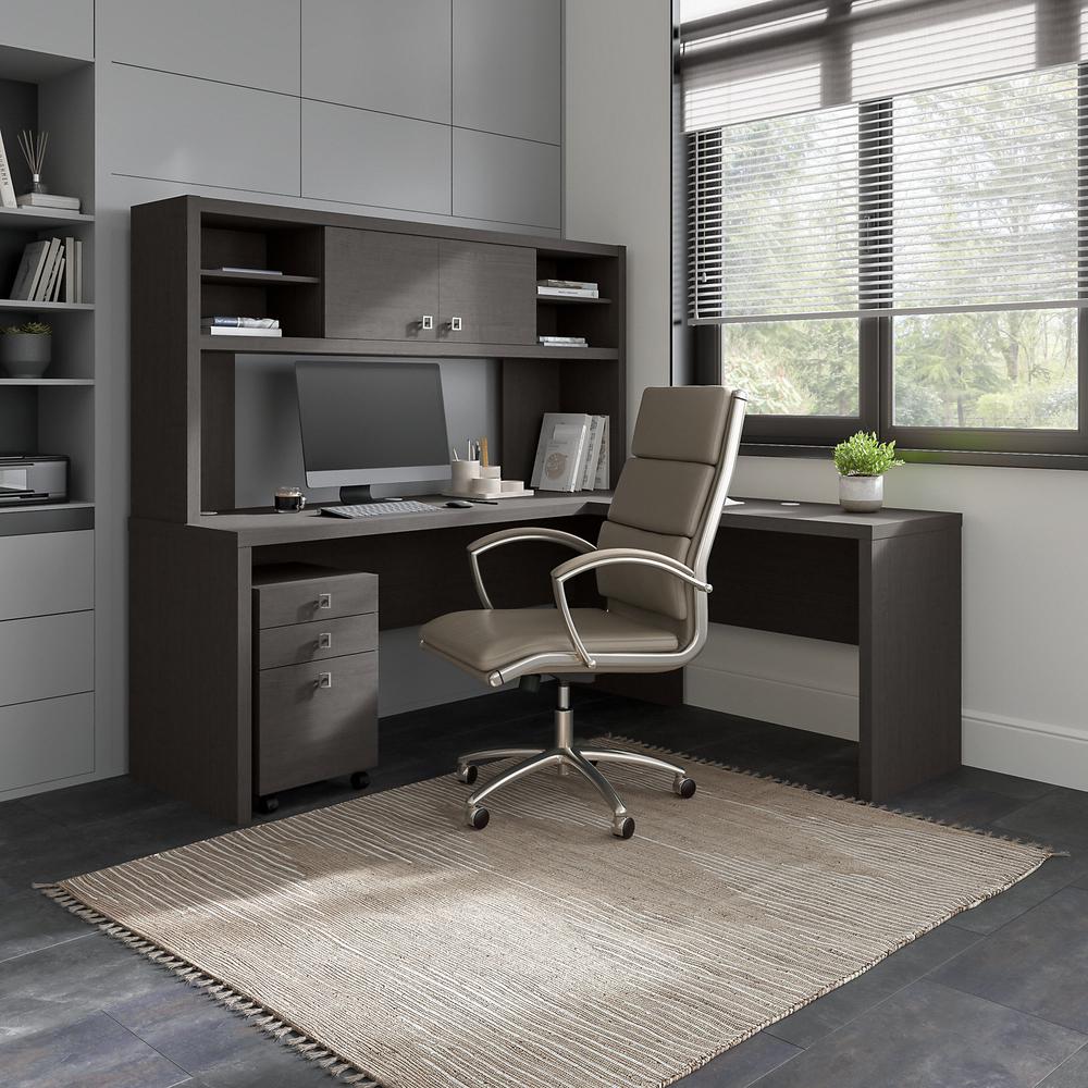 Echo 72W L Shaped Computer Desk with Hutch and 3 Drawer Mobile File Cab. Picture 2