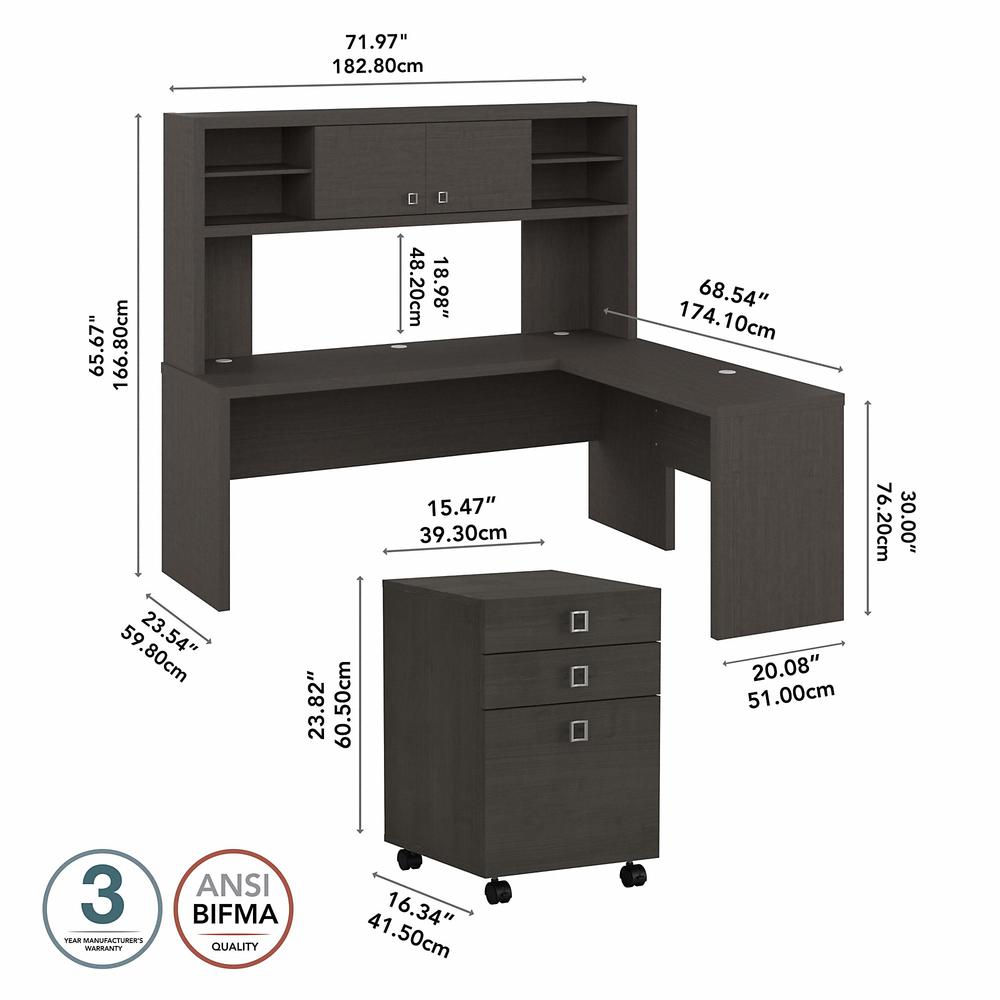 Echo 72W L Shaped Computer Desk with Hutch and 3 Drawer Mobile File Cab. Picture 5