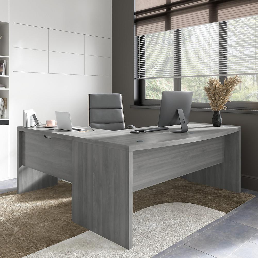 Office by kathy ireland® Echo 72W Bow Front L Shaped Desk - Modern Gray. Picture 4