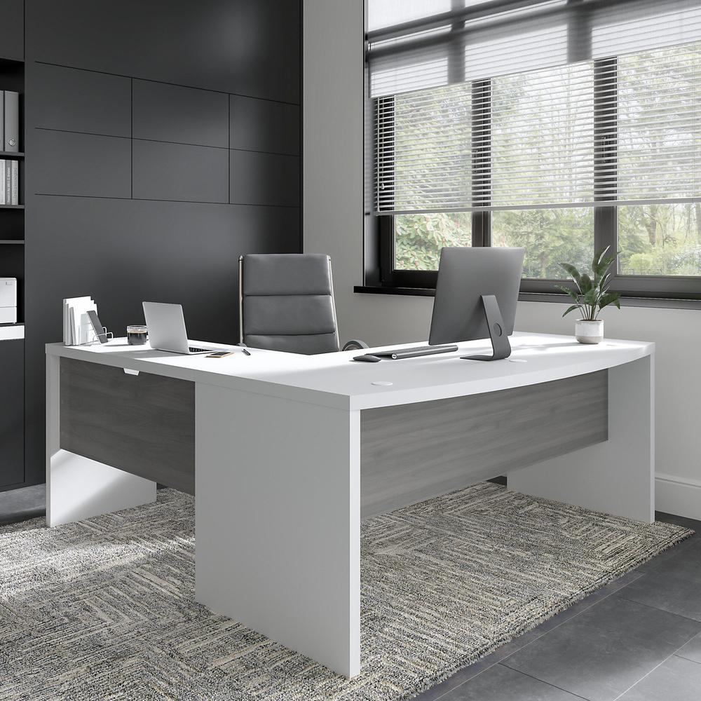 Echo 72W Bow Front L Shaped Desk in Pure White and Modern Gray. Picture 2