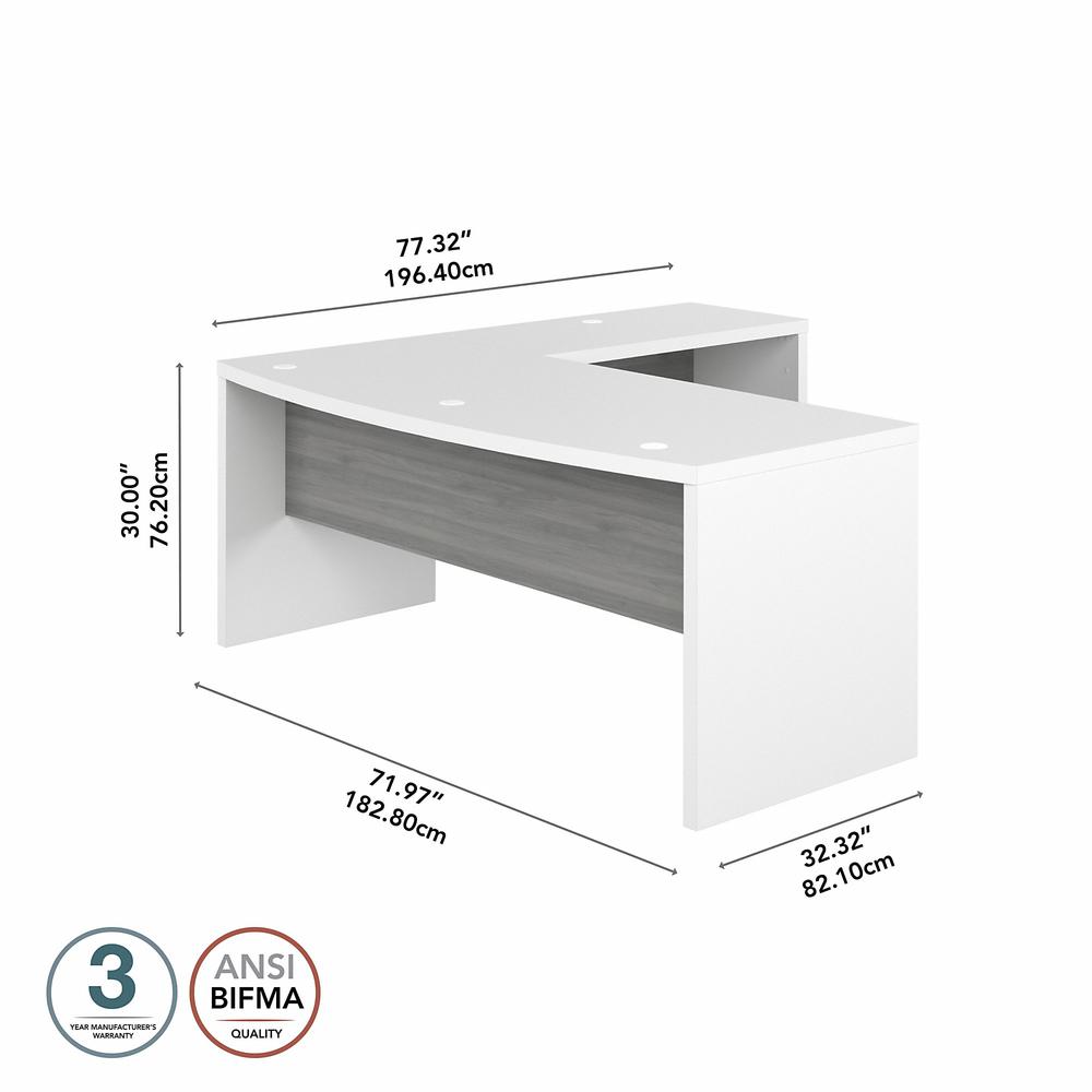 Echo 72W Bow Front L Shaped Desk in Pure White and Modern Gray. Picture 5