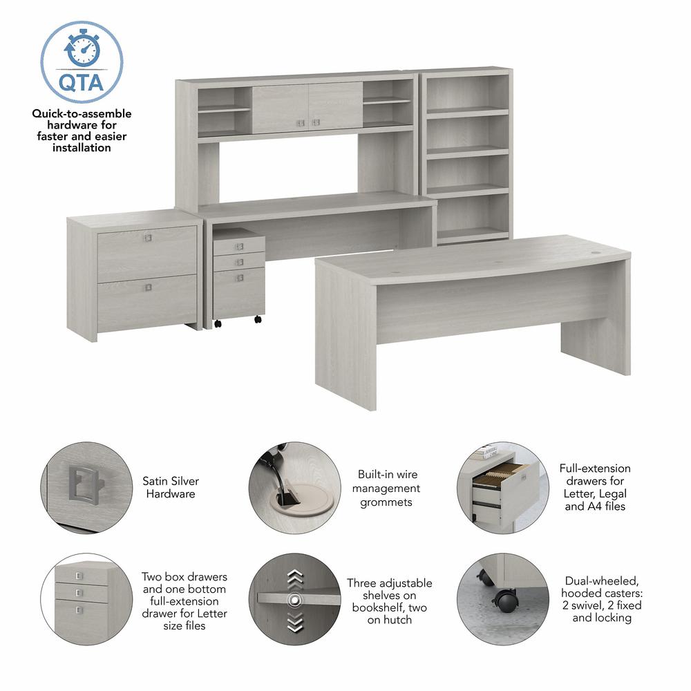 Office by kathy ireland® Echo 72W Bow Front Desk Set with Credenza, Hutch and Storage - Gray Sand. Picture 3