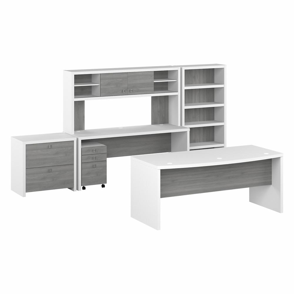 Echo 72W Bow Front Desk Set with Credenza, Hutch and Storage. Picture 1