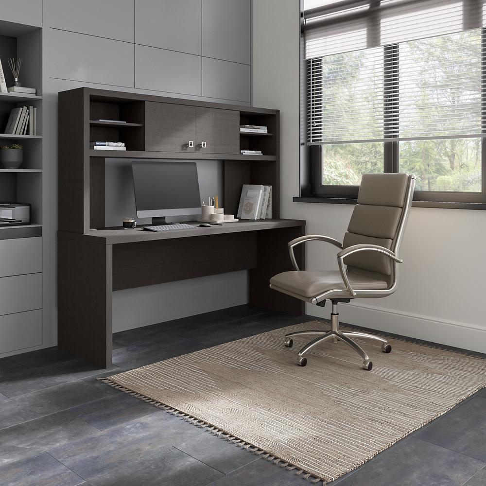 Echo 72W Computer Desk with Hutch in Charcoal Maple. Picture 5