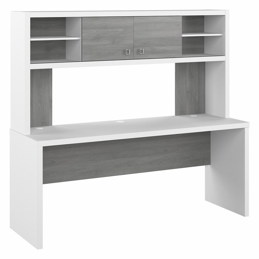 Echo 72W Computer Desk with Hutch in Pure White and Modern Gray. Picture 1