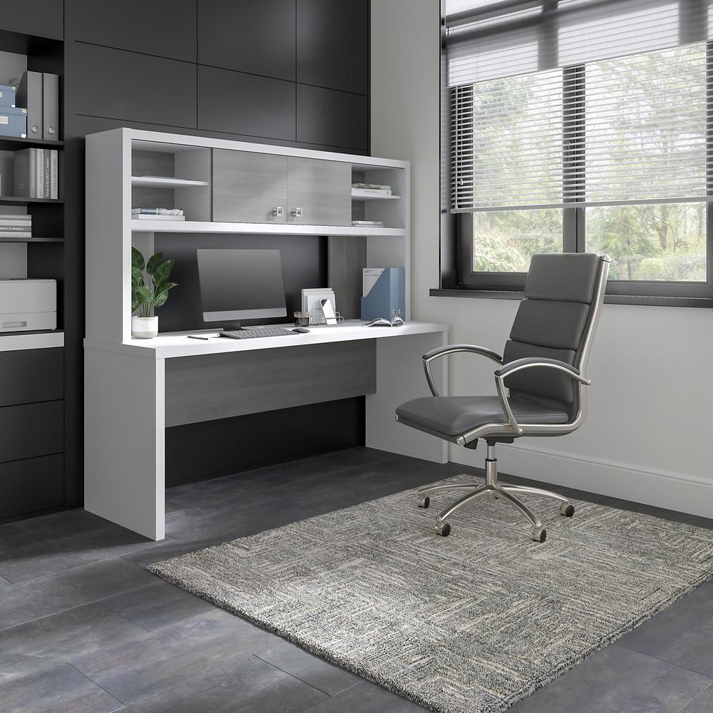 Echo 72W Computer Desk with Hutch in Pure White and Modern Gray. Picture 2