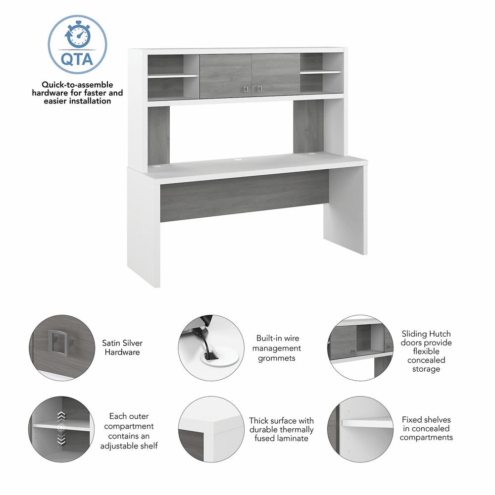 Echo 72W Computer Desk with Hutch in Pure White and Modern Gray. Picture 3
