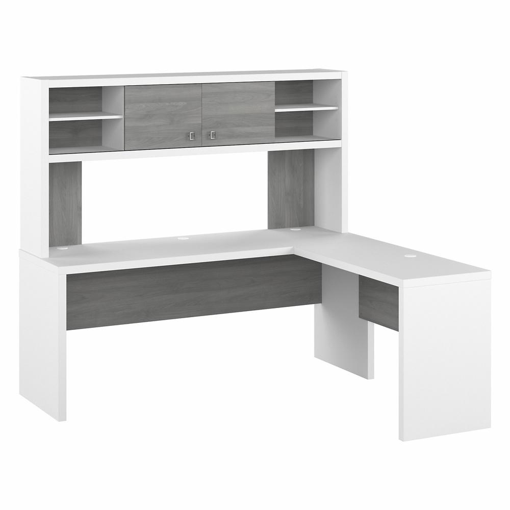 Echo 72W L Shaped Computer Desk with Hutch in Pure White and Modern Gray. Picture 1