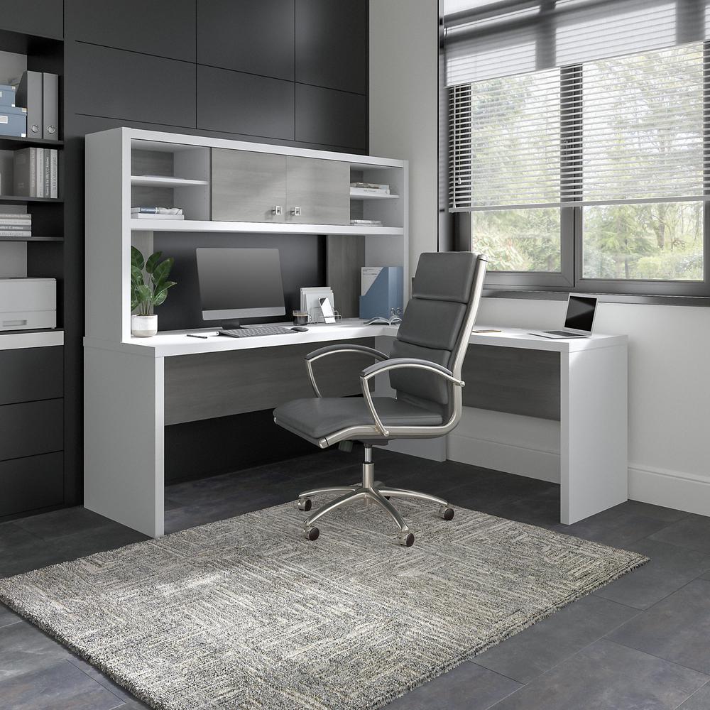 Echo 72W L Shaped Computer Desk with Hutch in Pure White and Modern Gray. Picture 2