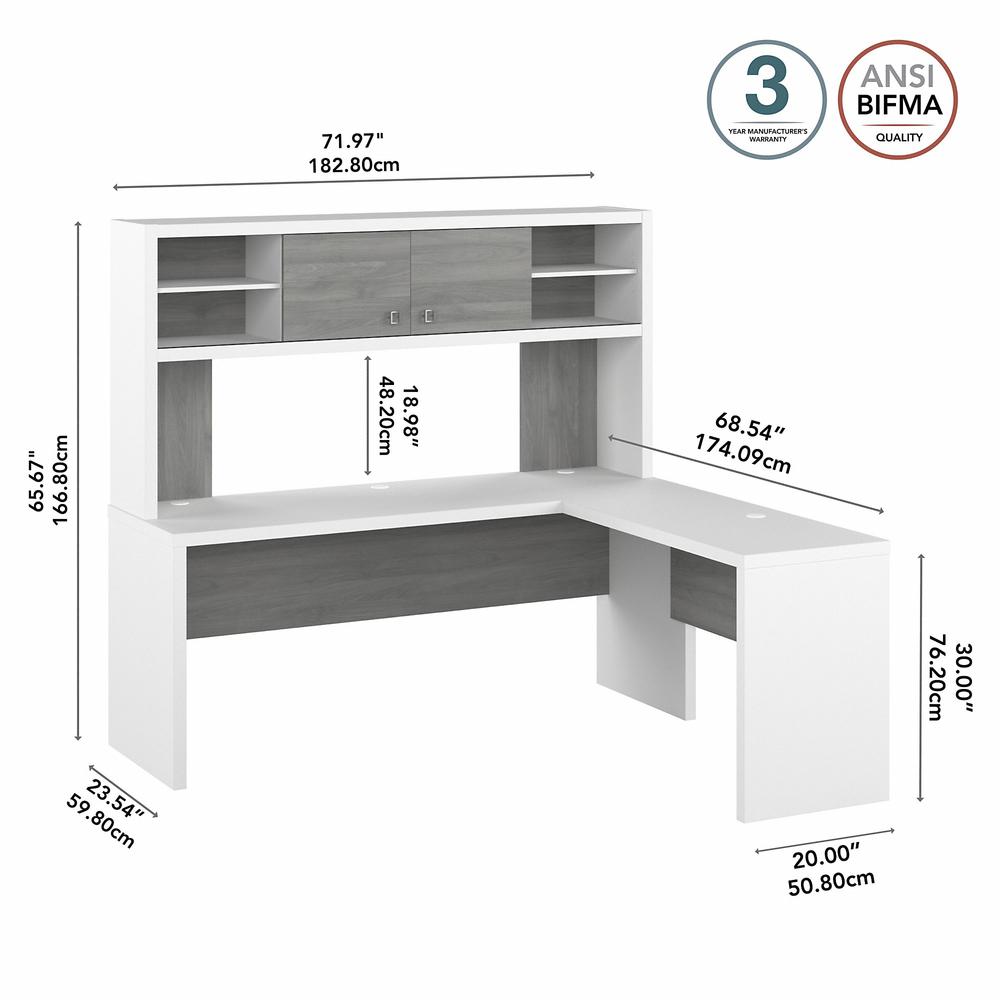 Echo 72W L Shaped Computer Desk with Hutch in Pure White and Modern Gray. Picture 5