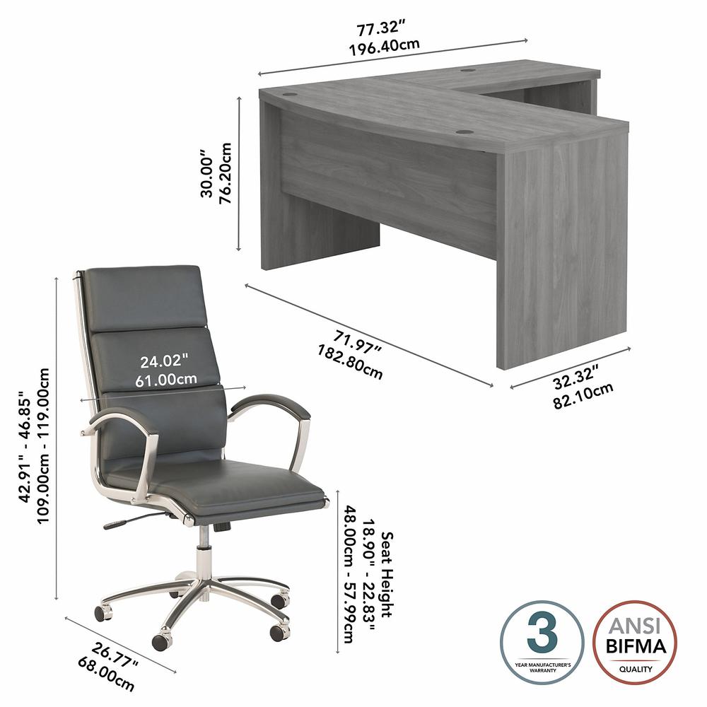 Echo 72W Bow Front L Shaped Desk and Chair Set in Modern Gray. Picture 5