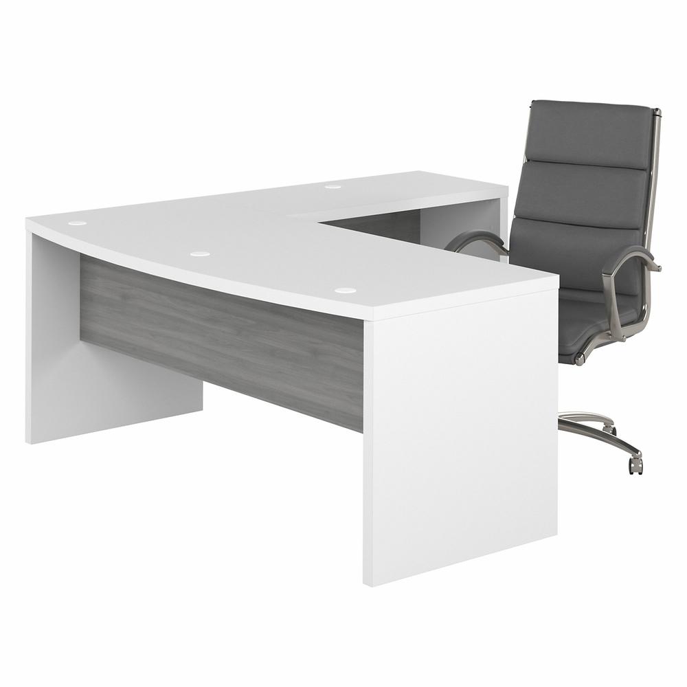 Echo 72W Bow Front L Shaped Desk and Chair Set in Pure White and Modern Gray. Picture 1