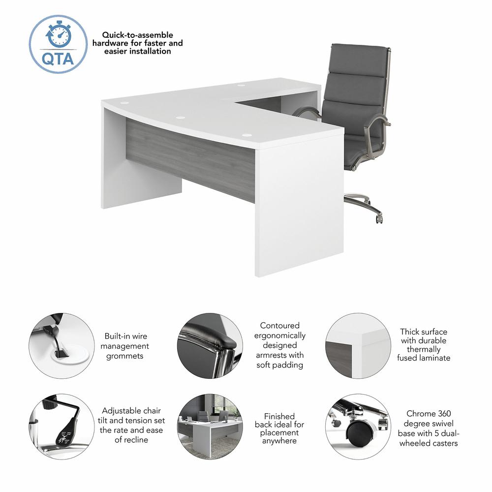Echo 72W Bow Front L Shaped Desk and Chair Set in Pure White and Modern Gray. Picture 3