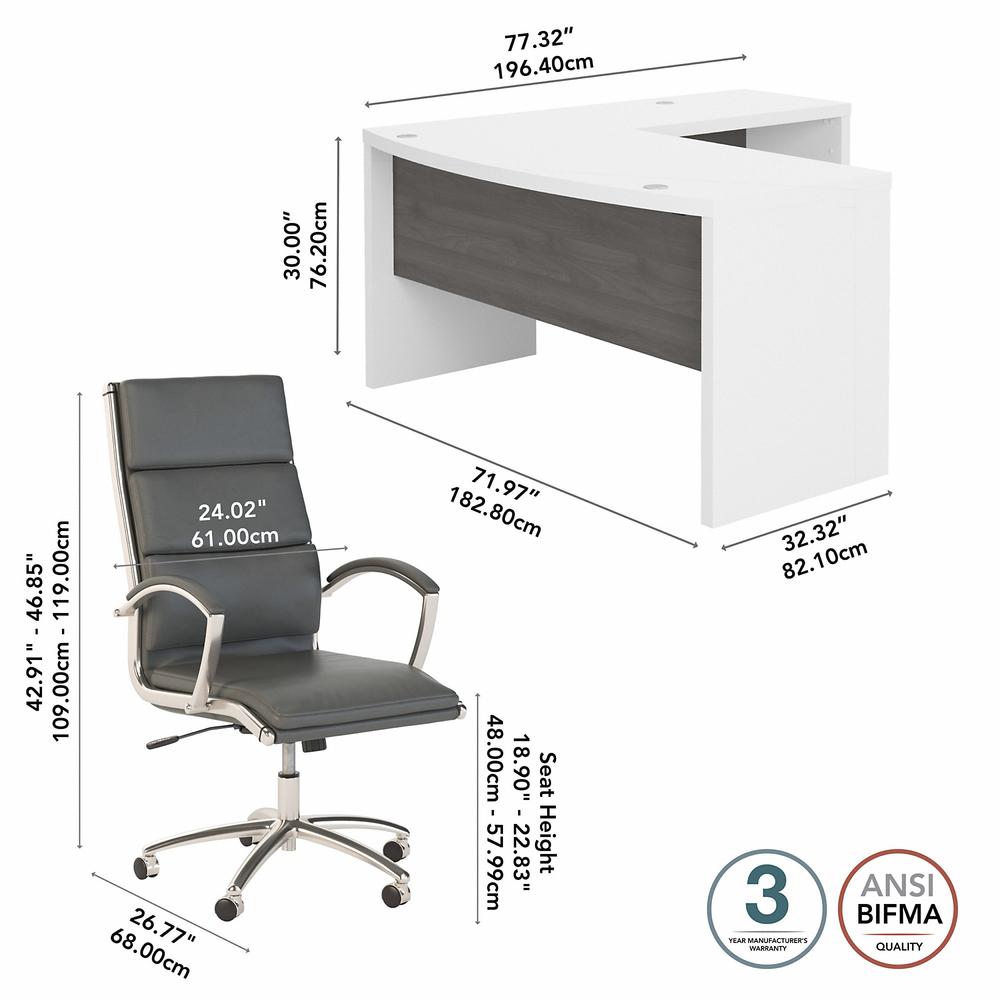 Echo 72W Bow Front L Shaped Desk and Chair Set in Pure White and Modern Gray. Picture 5