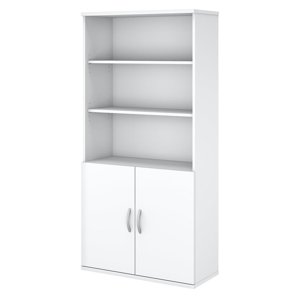 Bush Business Furniture Easy Office 5 Shelf Bookcase with Doors ,White. Picture 1
